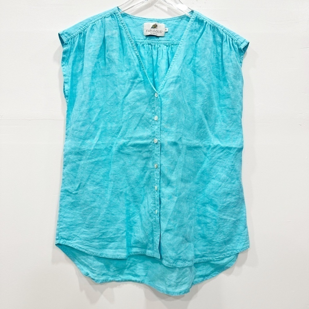 Fabulous! Light Blue Linen Loose Boxy Fit Shirt Medium Made In India